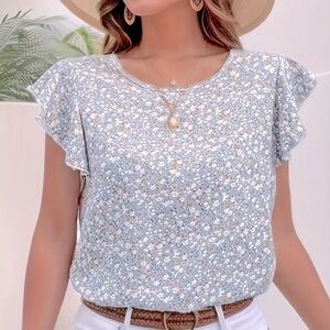Blue Boho Floral Blouse